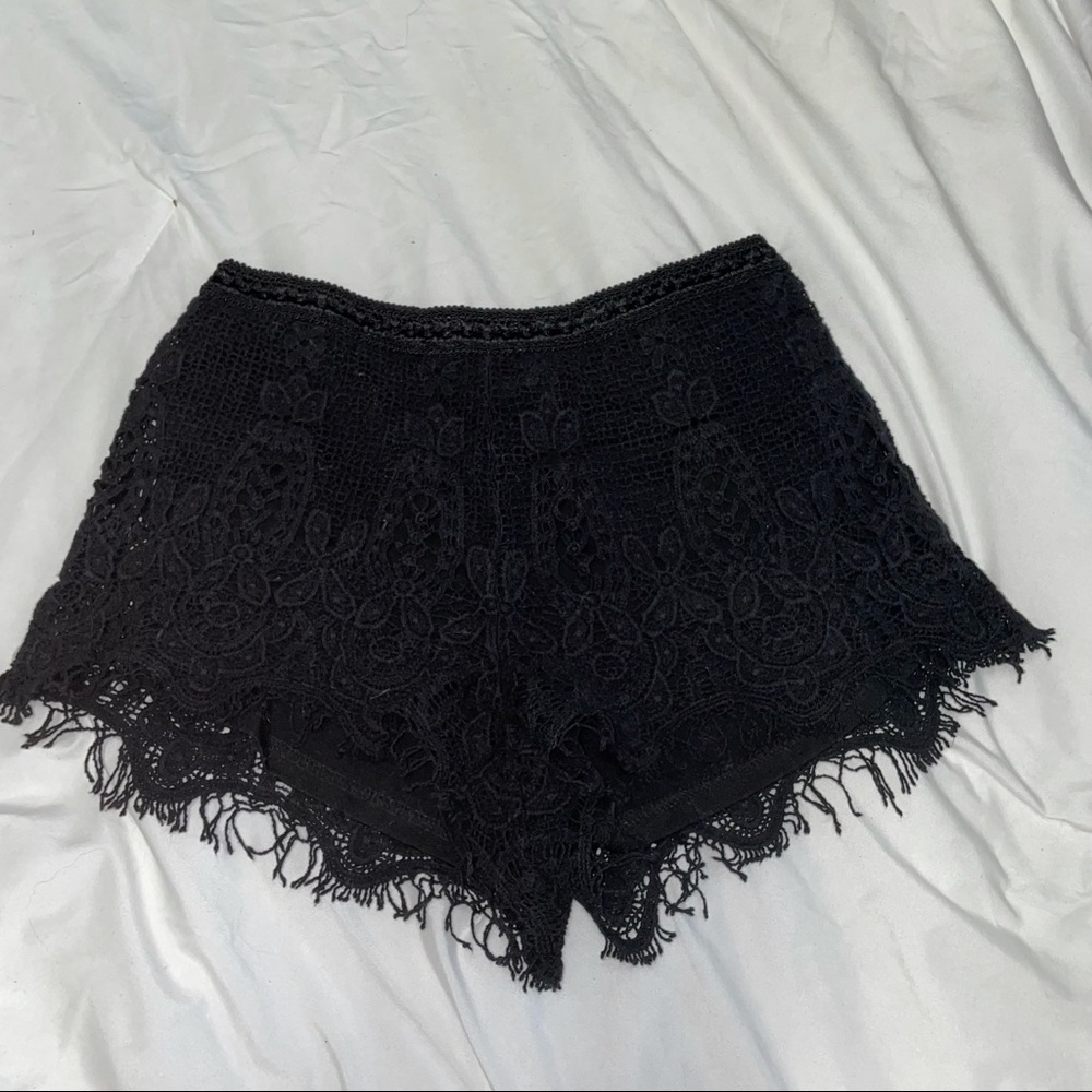 Love, Fire Black Floral Lace Shorts